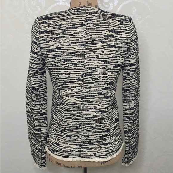 IRO BLACK AND WHITE COTTON BLEND WOVEN ZIP FRONT JACKET WITH POCKETS SIZE 6 - Picture 4 of 12